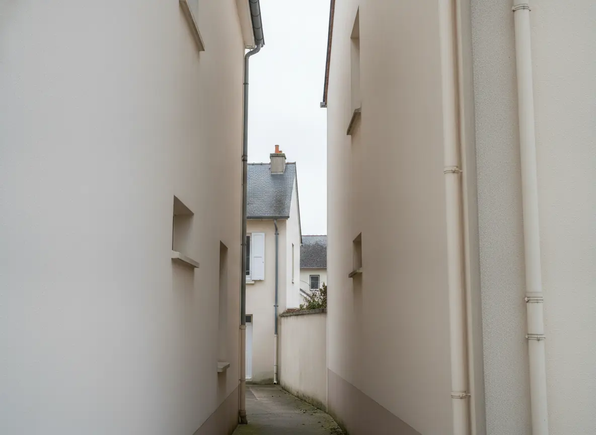 Passage entre deux maisons entièrement dégagé après retrait du frêne mort à Beauvais